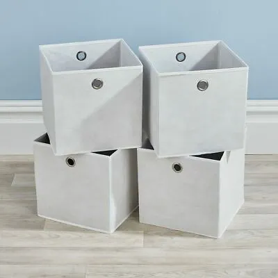 Off White Foldable Canvas Storage Folding Box Fabric Cube Cloth Bag 4 Piece Set • £13.99