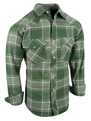 Plaid Flannel Shirt Snap Up Western Style Mens Flap Chest Pockets New Colors B • $21.95