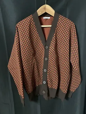Zara Men's Vintage Retro Inspired Brown Orange Cardigan Sweater XL • $48
