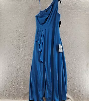 Aidan By Aidan Mattox Draped One-Shoulder Column Gown Women's 12 Ocean Dream + • $50.17