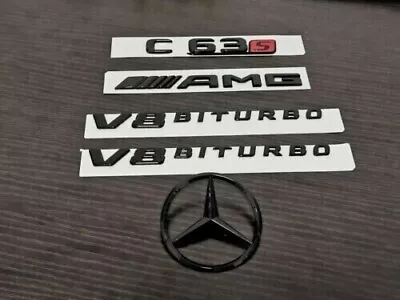 Gloss Black C63S AMG V8 BITURBO Star PACKAGE Trunk Emblem Badge C63 Sedan W205 • $39.79