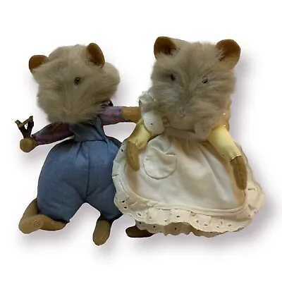 Vintage Felt And Fur Plush Mouse Mice Figurines 7” Handmade Pair Adorable • $30.80