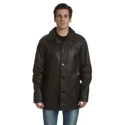 Mens Real Lambskin Leather Black Car Coat • $109.99