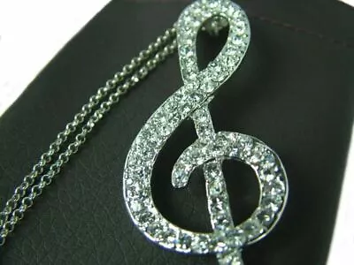 MUSIC NOTE TREBLE G CLEF PENDANT NECKLACE Choose  SILVER OR GOLD TONE With POUCH • $12.99