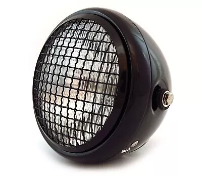 6.5  Side Mount H4 Halogen Motorcycle Headlight W/ Grill - Gloss Black • $52.95