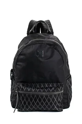 MCM Unisex Zip Around Pocket Front Printed Logo Nylon Backpack Black Gray • $273.77