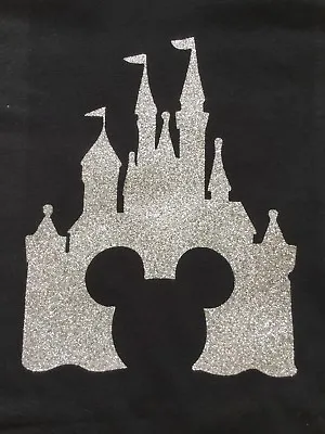 Disney Castle Glitter Iron On Hotfix T Shirt Transfer Mickey Minnie Mouse  • £4