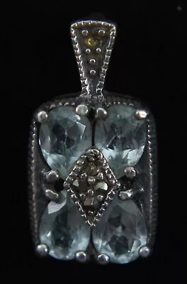 Vintage Aquamarine Marcasite Charm Pendant 925 Sterling Silver Art Deco • $30