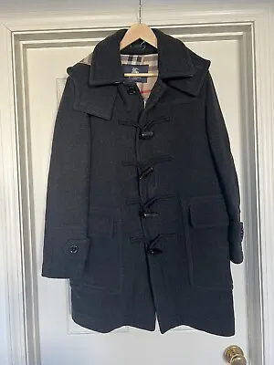 Burberry London Mens 100% Wool Charcoal Duffel Toggle Coat Large • $495