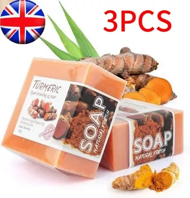 3x100g Tumeric Soap Acne Dark Spots Remove Skin Whitening Body Bleaching Soap • £9.95