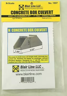 N Scale 1  Tall Single Track Concrete Box Culvert Kit - Blair Line #1807 • $9.25