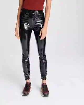 Rag & Bone Womens 30 Black Vinyl Pants Straight Leg Slim Fit Shiny City • $86.99