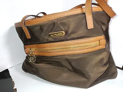 Michael Kors Brown And Tan Gold Detail Hardware Handbag Tote Bag Nylon Zipper • $28