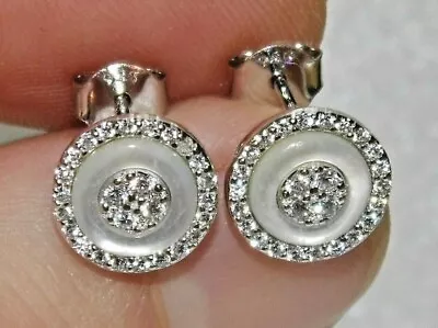 £12.95 • Buy Sterling Silver 925 Mother Of Pearl & Diamond Cluster Stud Earrings - Art Deco