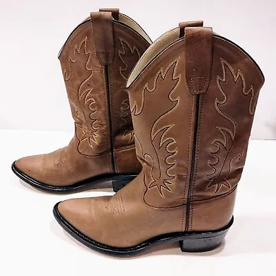 Old West Youth Tan Leather Western Boots CCY8129G Unisex Kid's Size 6 D Cowboy • $19.90