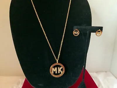 MICHAEL KORS MK Logo 28” Gold-tone Necklace W/ Crystals Pave & Matching Earrings • $34.95