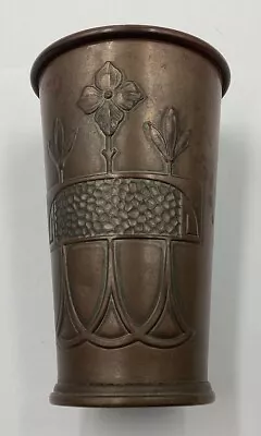 Vintage Art Deco Mission Arts Crafts Patina Vase / Tumbler Copper Embossed 4”1/2 • $45