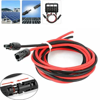 Solar Panel PV Cable DC Rated 4mm²/6mm²/10mm² +Connector Crimp Wire Red+Black • £12.86