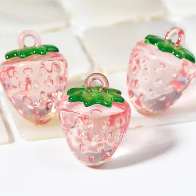 £8.75 • Buy 10Pcs 3D Resin Strawberry Cherry Fruit Clear Charm Pendant DIY Keyring Bag Craft