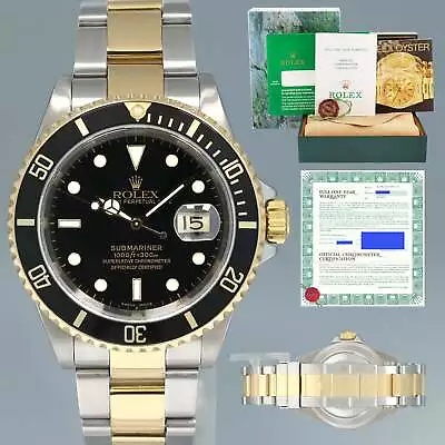 2000 MINT GOLD BUCKLE Rolex Submariner 16613 Gold Steel Two Tone Black Watch Box • $10392.13