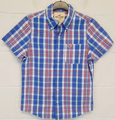 Hollister Short Sleeve Shirt SMALL Blue Regular Plaid Check Summer • £13.99