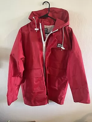 Vintage West Marine Hooded Rain Coat Small Red W White Zipper Sailing Fishing • $45