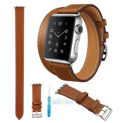 $22.28 • Buy Genuine Leather Watch Band Double Tour Bracelet Strap For IWatch 38mm/42mm+Tool