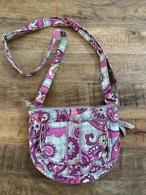 Vera Bradley Paisley Meets Plaid Little Flap Hipster Cross Body Purse Pink Grey • $12.99