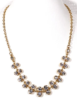 $7.34 • Buy Round Crystal Bubble Gold Tone Statement Necklace 20.5 Inches