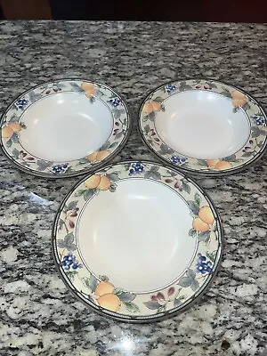 Mikasa Intaglio Garden Harvest Rimmed Soup Bowls 9.-3/8  CAC29 Set Of 3 • $12.99