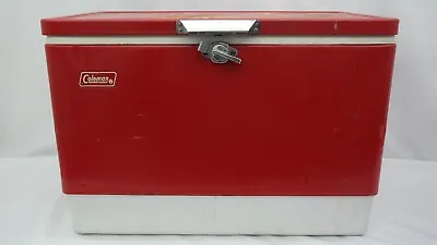 Vintage Coleman Metal Cooler Chest Red & White 22.5  X 16  X 14     TF • $250