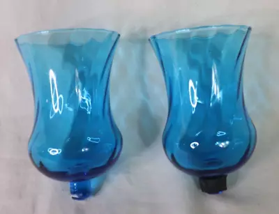 Vintage Set Of 2 Blue Swirl Hurricane Peg Candle Holders 5  • $8.99