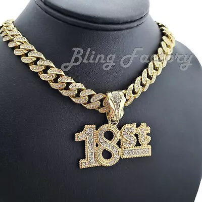 Hip Hop Meek Mill 18ST Pendant & 16  ~ 24  Full Iced Cuban Chain Bling Necklace • $24.99