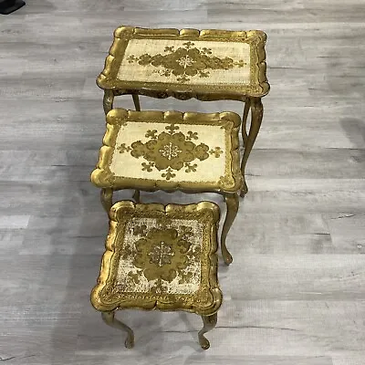 Vintage 1950s Italian Florentine Gilded Nesting Tables - Set Of 3 Made In Italy • $175.50