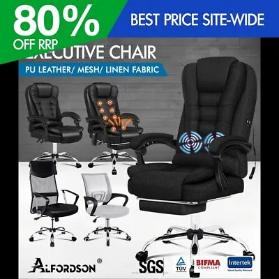 ALFORDSON Massage Office Chair Executive Gaming Racing Mesh Seat Leather Fabric • $65.95