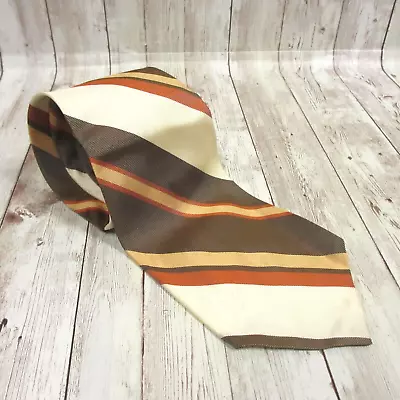 70's Neck Tie Men White Brown Striped Fall Thanksgiving Colors Retro Wide Kipper • $14.88