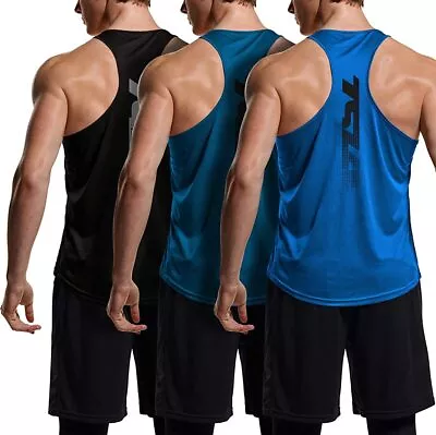 TSLA 3 Pack Men's Dry Fit Y-Back Muscle Workout Tank Tops Athletic Training Gym • $79.70