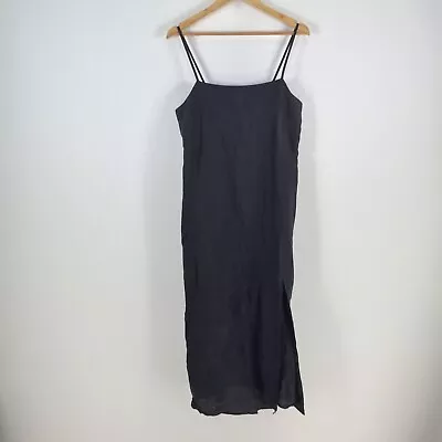 Lily Loves Womens Maxi Dress Size 14 Slip Black Linen Blend Stretch 080218 • $24.95