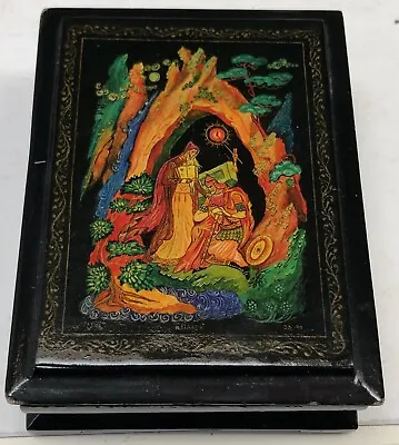 Magical Russian Vintage PALEKH Lacquer Signed Hand Painted Box Red Inside • $18