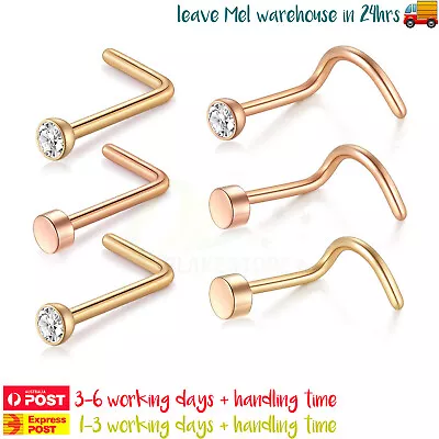 6PCS Nose Studs Surgical Steel Ring Zirconia Gem Ear Body Piercing Jewellery • $9.99