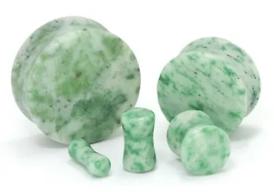 PAIR-Stone Green Marble Saddle Flare Ear Plugs 11mm/7/16  Gauge Body Jewelry • $13.99