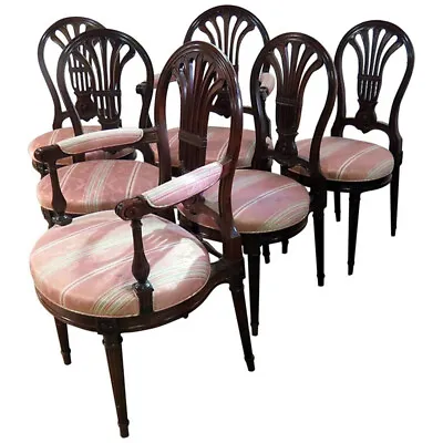 Incredible Set 6 Balloon Back Maison Jansen Louis XVI Style Dining Chairs • $2470.05