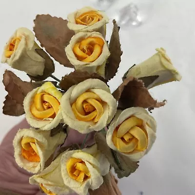 10 Pcs Miniature Rose Yellow Paper Flower (10 Mm)  Paper  Dollhouse Handmade • $5.78