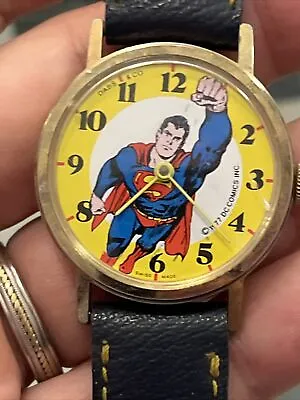 Superman Watch 1977 Swiss Made Runs Keeps Time Original Band Gold Case Dabs & CO • $95