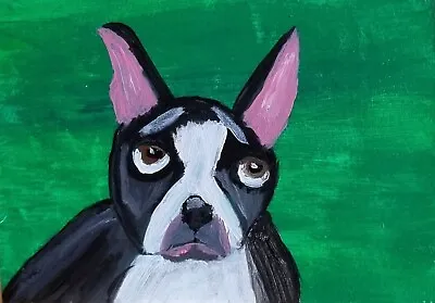 ACEO Original Painting Dog French Bulldog Boston Terrier Miniature ATC Art Card • £7.50