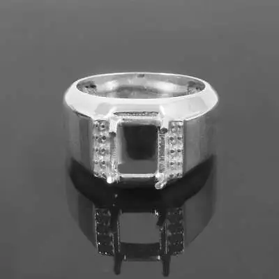 6x8 Mm Emerald Cut Ring Setting Heavy Silver Ring Men Semi Mount Ring Blanks • $26.03