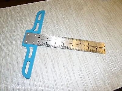 Vintage 8 Inch Aluminum Small T-Square Ruler Sunray Rule MFG. Made In USA • $18.99