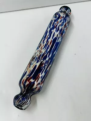 Vtg Hand Blown Glass Hollow Rolling Pin - End Of Day Red / Blue Swirl Circa 1880 • $30