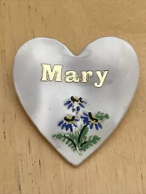 Vintage Name Badge Brooch - Mary - Heart - Flower • £14.99