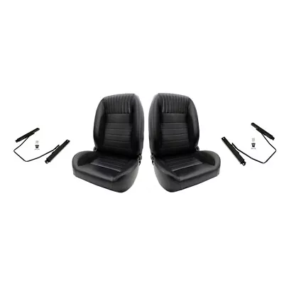 Classic Retro Style Low Back Bucket Seats Quick Tilt Lever Black PU Leather Pair • $899